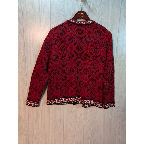 LL Bean Cardigan Womens Small Red Fair Isle Chunky Sweater Cotton Nordic Button - Picture 4 of 7